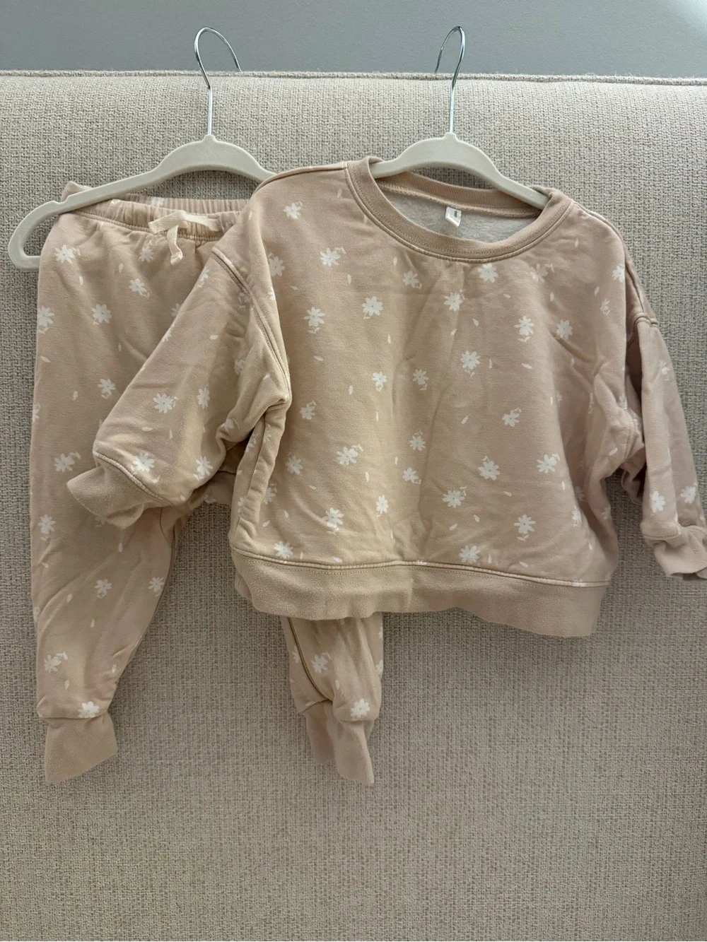 Beige Floral Kids Pajama Set - Cozy Two-Piece Sleepwear